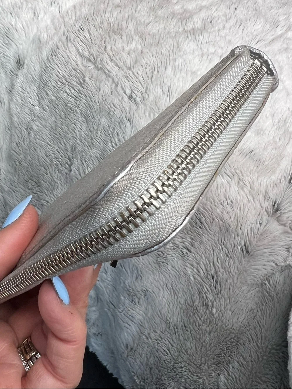 Louis Vuitton Silver Metallic Suhali Zip Wallet with Front Zip Pocket